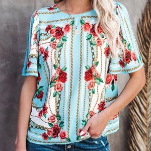 Vici Rose Floral Short Sleeve Blouse Top